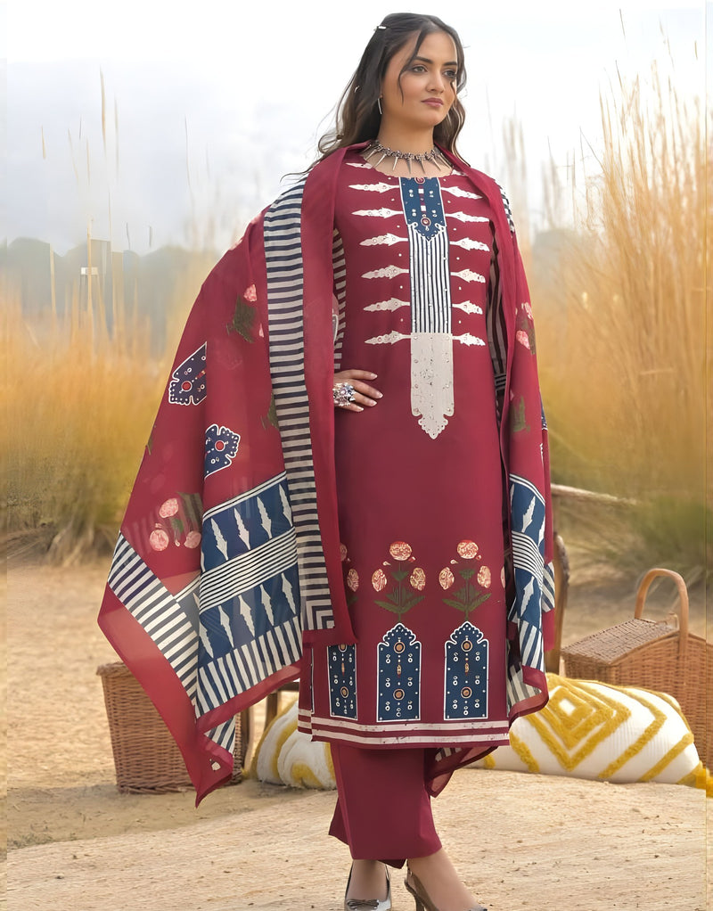 Maroon Ajrakh printed Modal Kurta Set