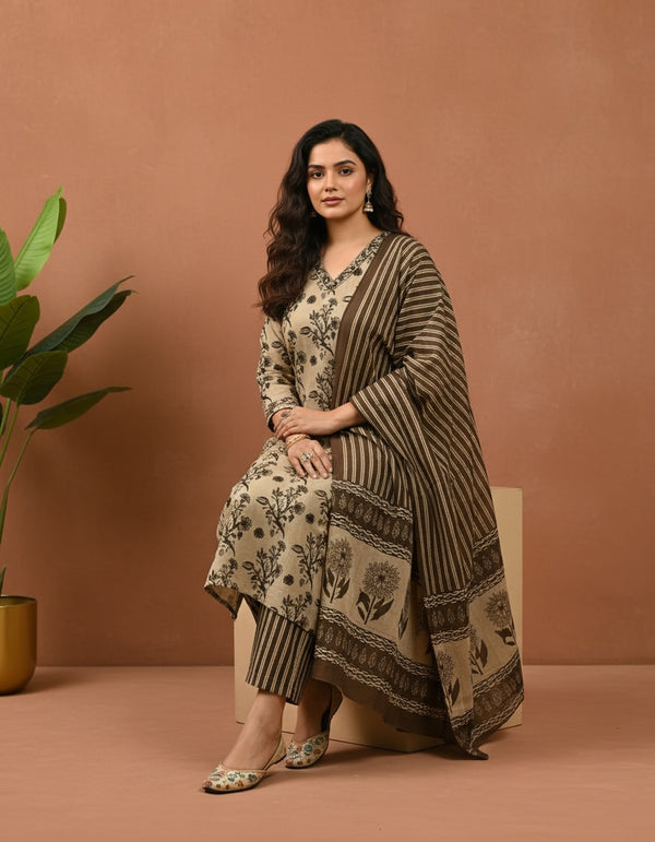 Poorvi's Brown Cotton Kurta Set