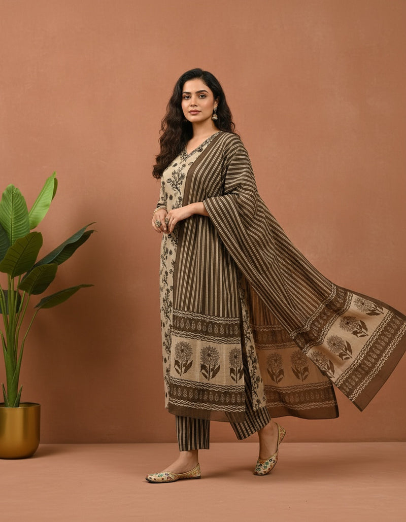 Poorvi's Brown Cotton Kurta Set