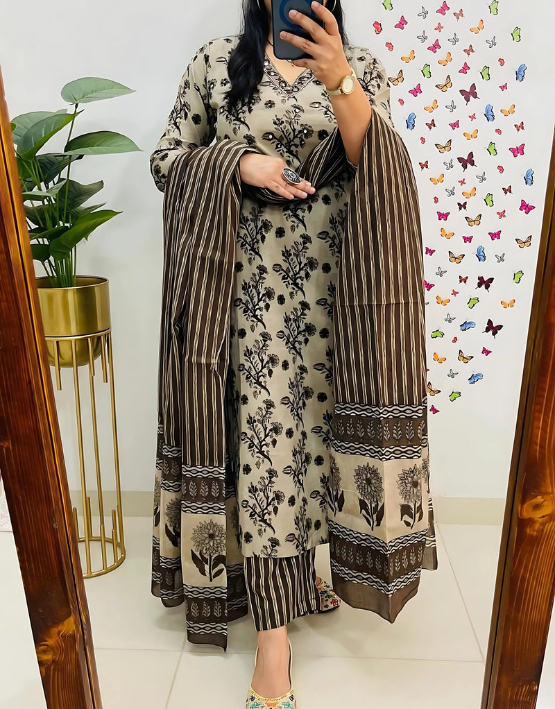 Poorvi's Brown Cotton Kurta Set