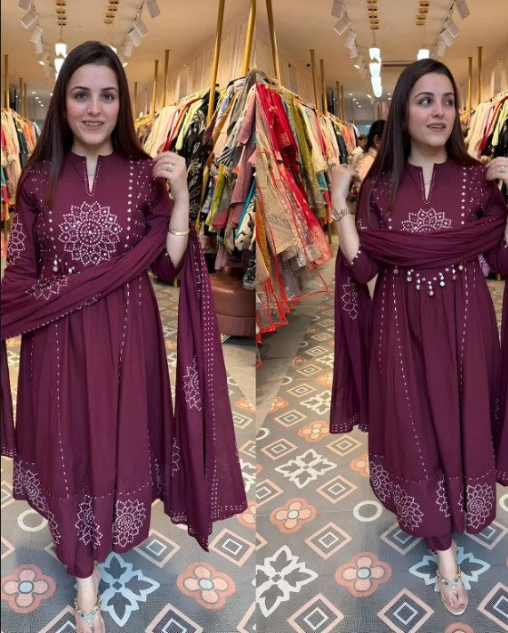Designer Burgandy Bandhani Aline Kurti Set