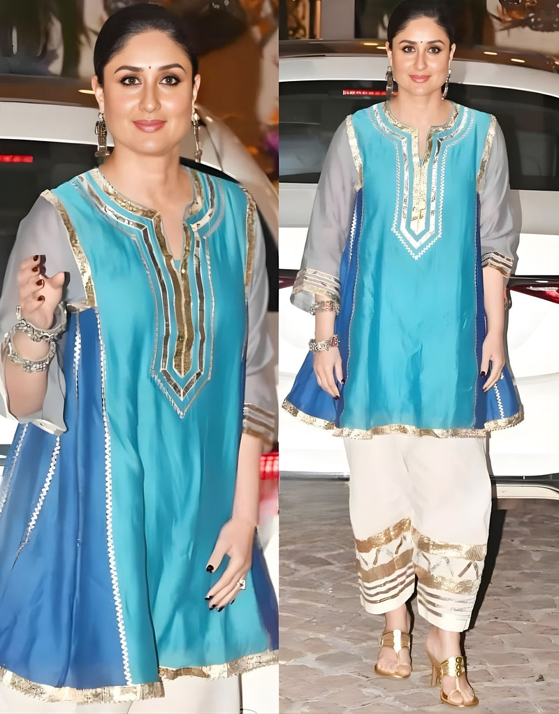 Gota Patti Ethnic Teal Ivory Coord Set