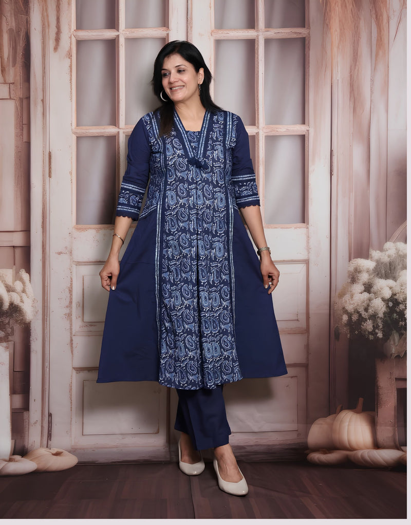 Kalamkari Indigo Blue Aline 2 piece set