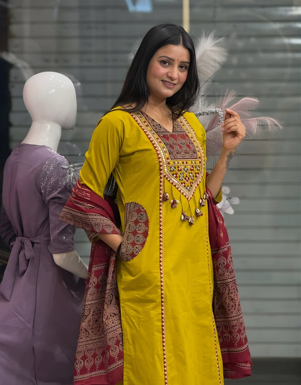 Mirza Cotton Ajrakh Patch work Kurta set