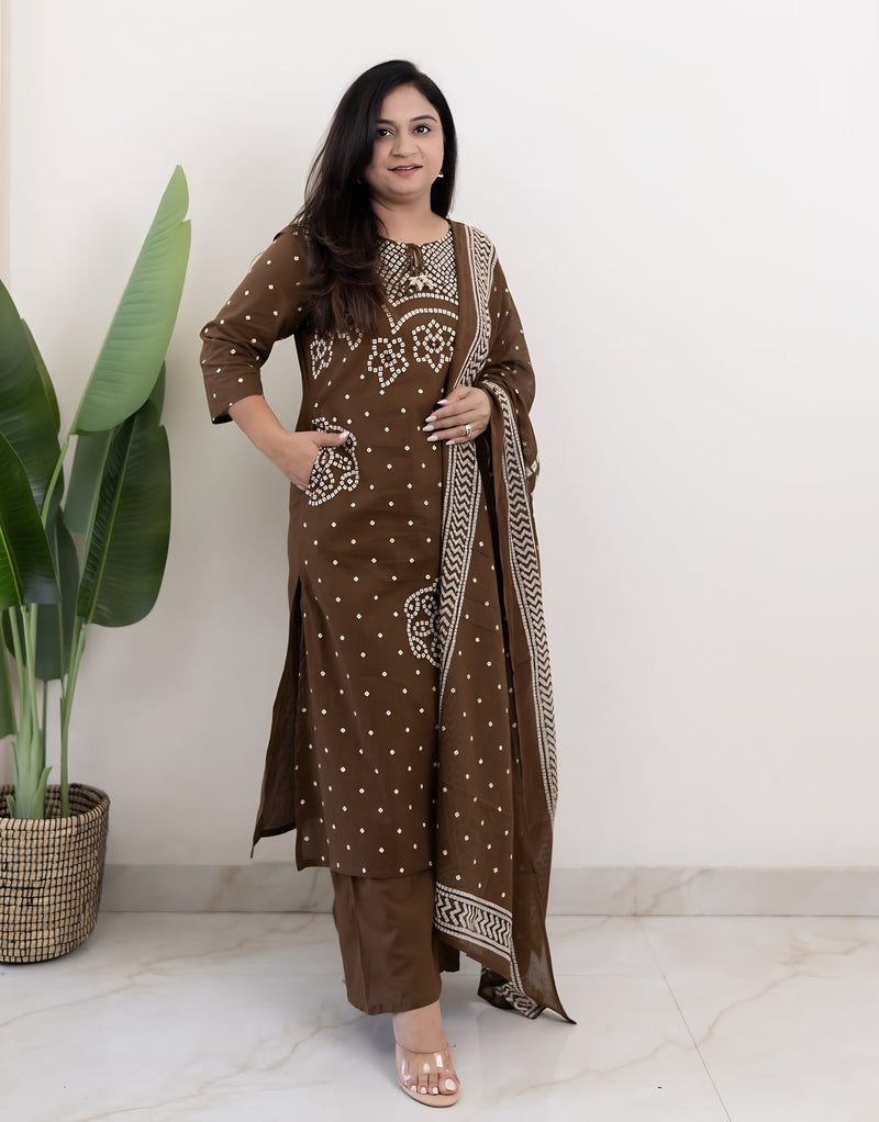 Mocha Noor Embellished Suit Set