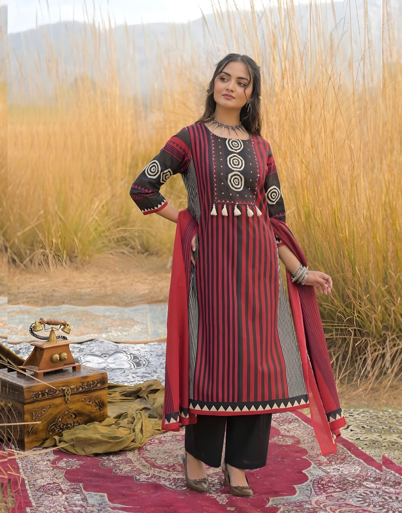 Nusrat maroon Kutch Blockprint Kurta Set