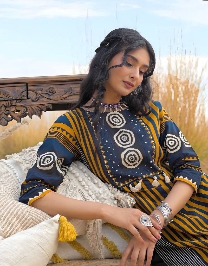 Nusrat Yellow Kutch Blockprint Kurta Set