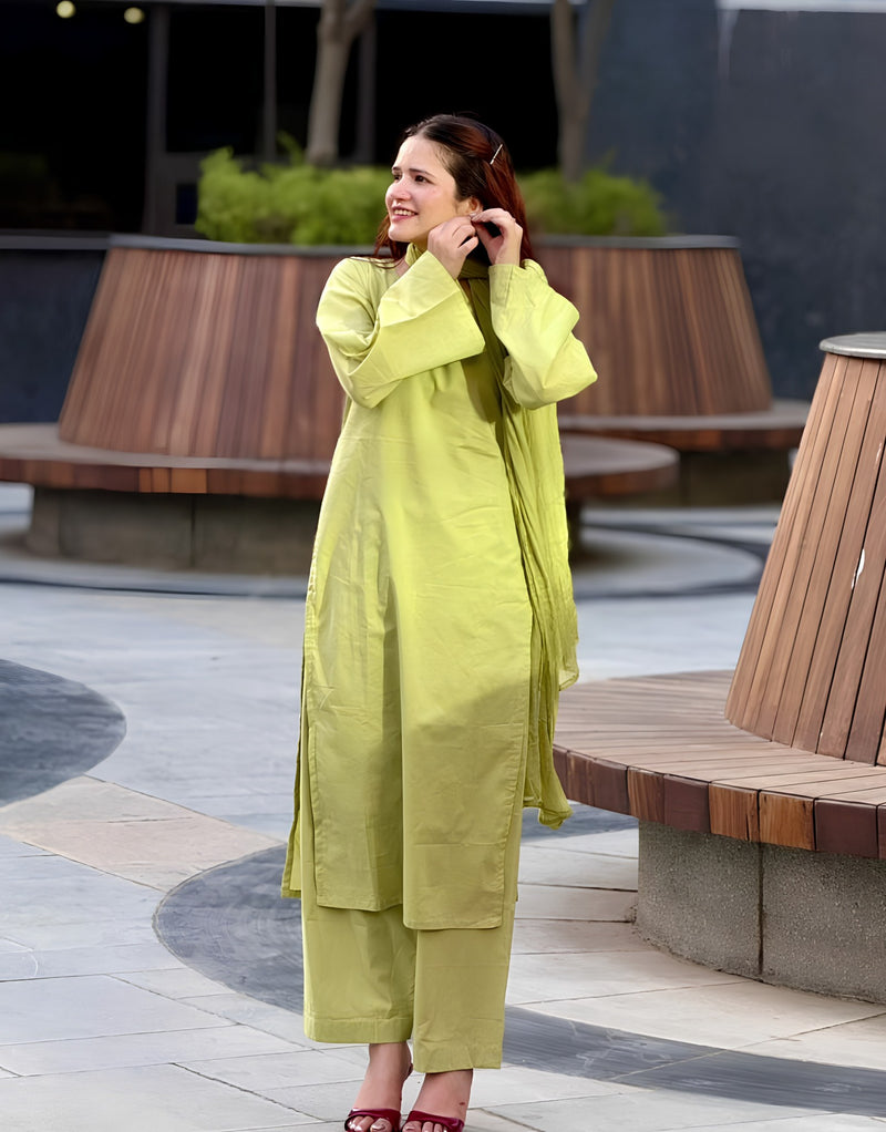 Pista Green Farshi Cotton kurta Set