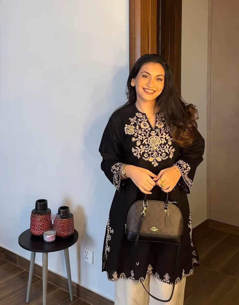Raha Short Black Embroidered Kurta with pants
