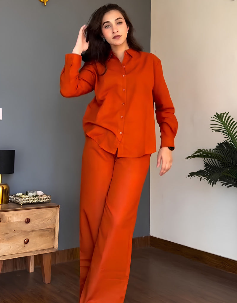 Veloura Ease Rust Orange Linen Co-Ord Set
