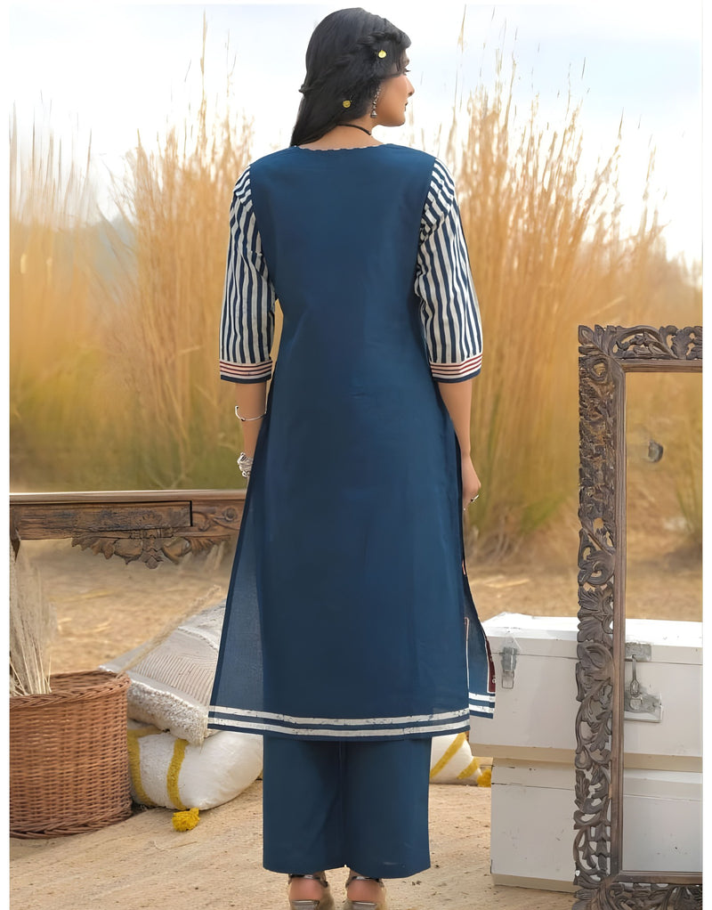 Blue Ajrakh printed Modal Cotton Kurta Set