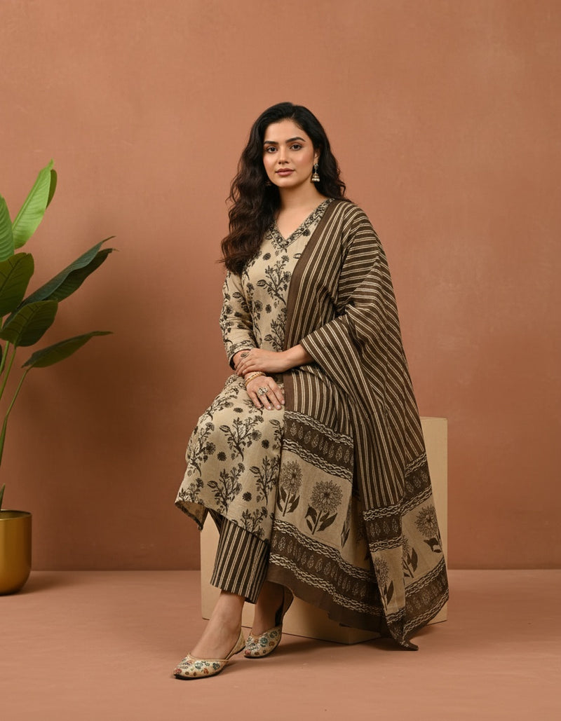 Poorvi's Brown Cotton Kurta Set