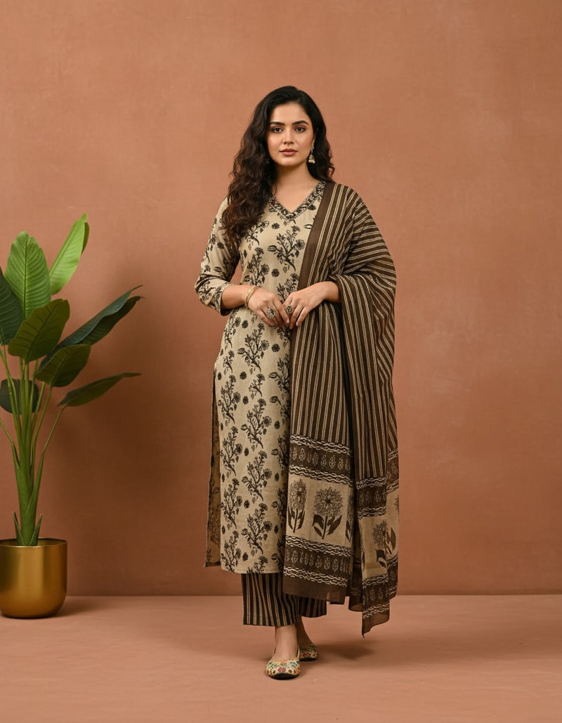 Poorvi's Brown Cotton Kurta Set