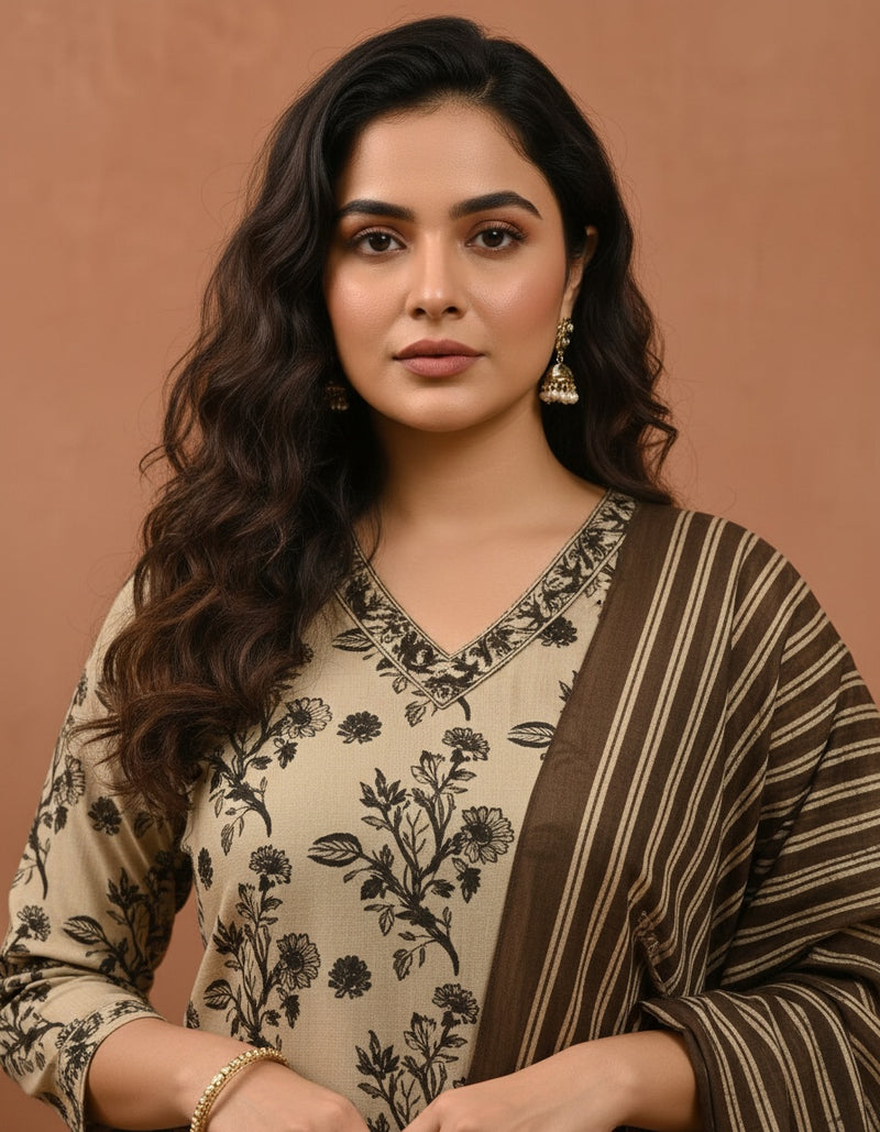 Poorvi's Brown Cotton Kurta Set