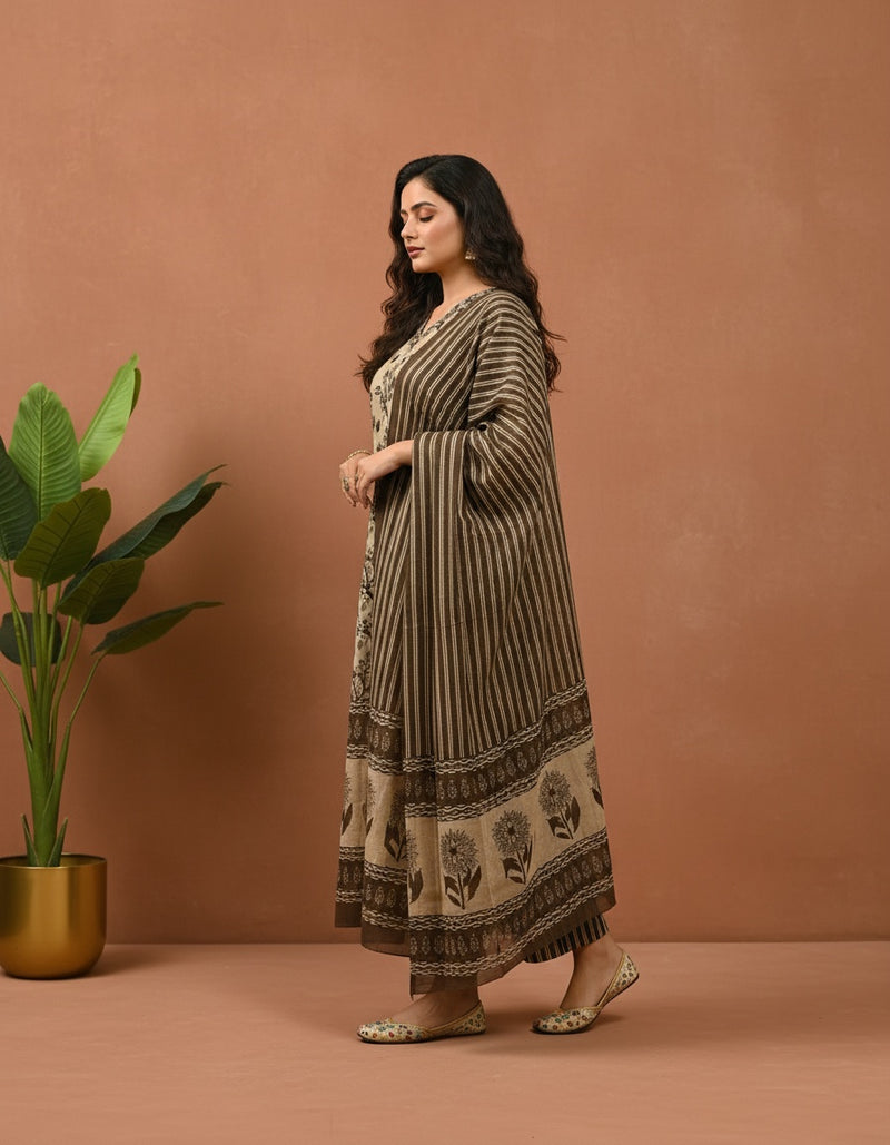 Poorvi's Brown Cotton Kurta Set