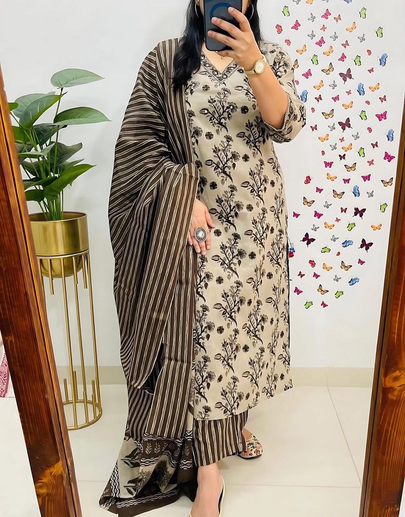 Poorvi's Brown Cotton Kurta Set