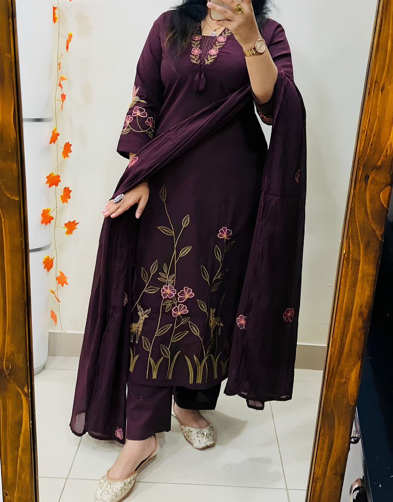 Falsa v-neck embroidered Kurta set