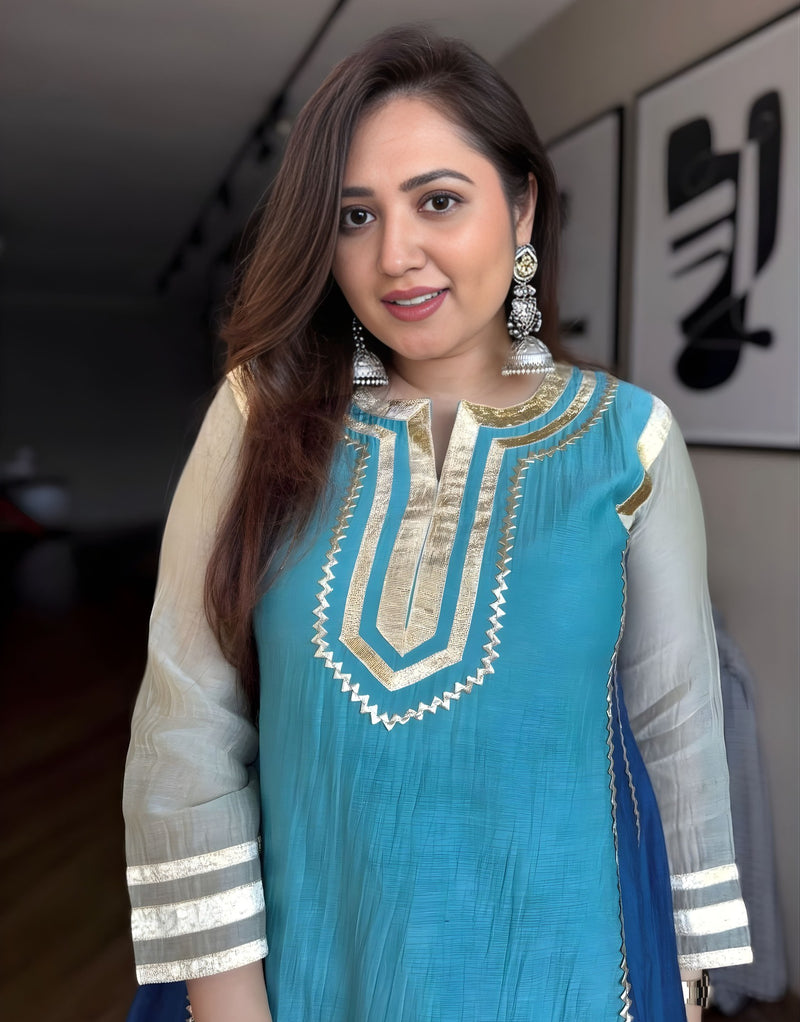 Gota Patti Ethnic Teal Ivory Coord Set
