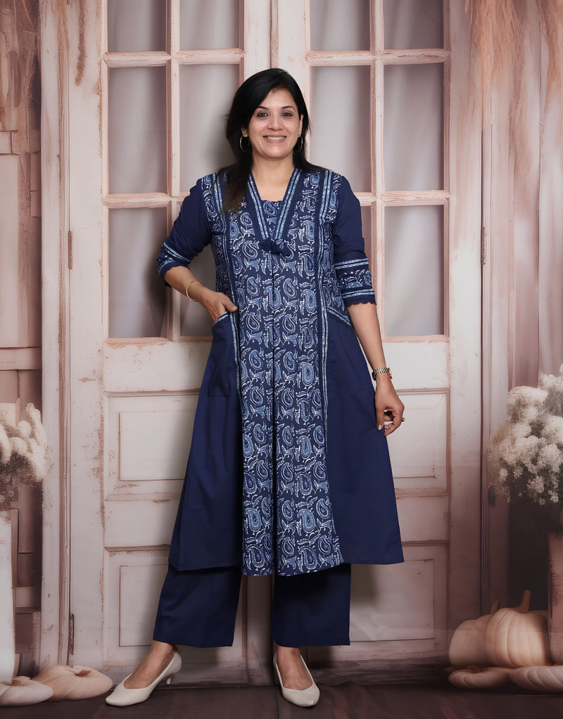 Kalamkari Indigo Blue Aline 2 piece set