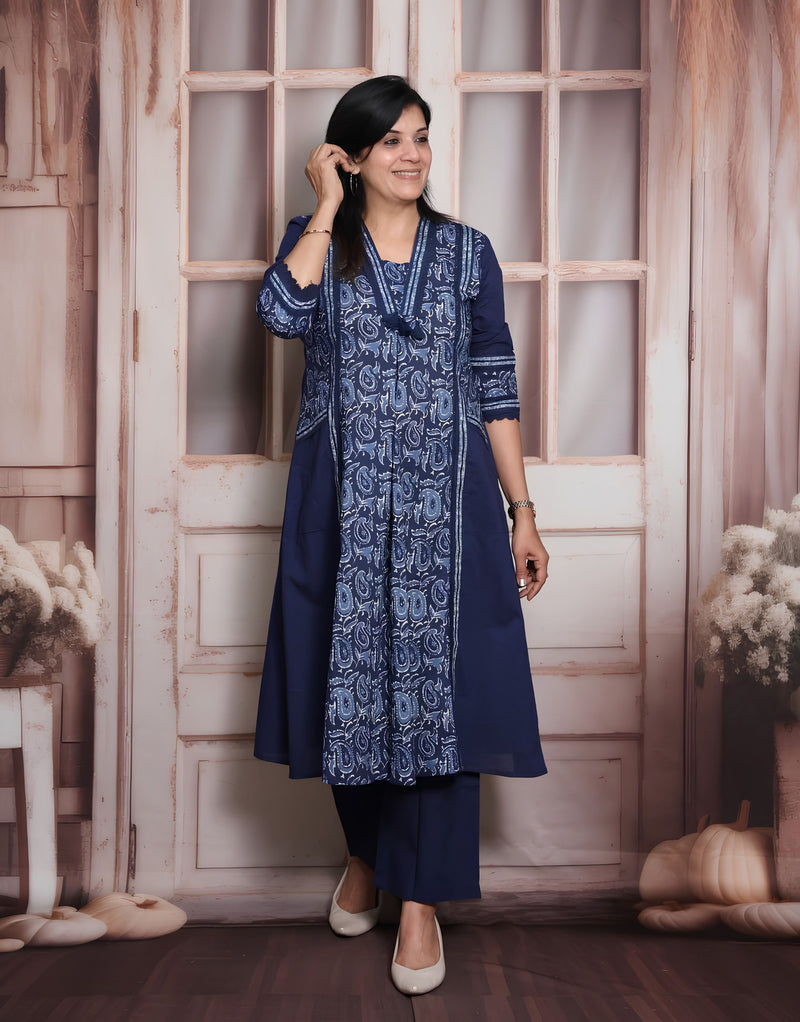 Kalamkari Indigo Blue Aline 2 piece set