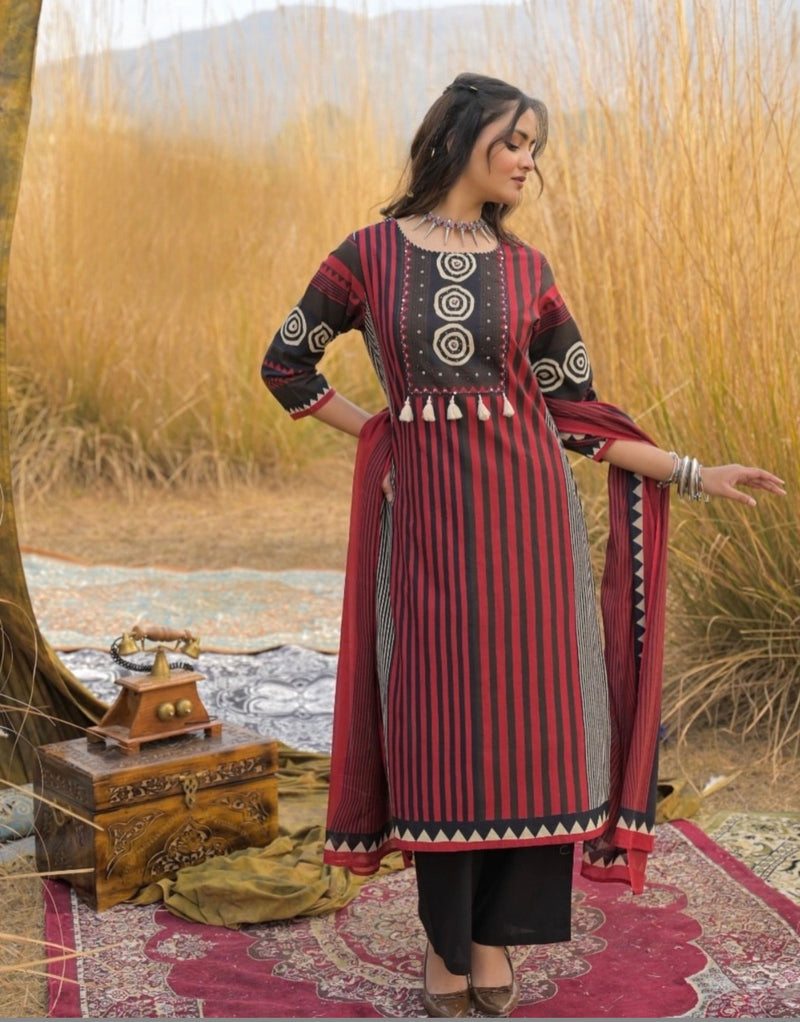 Nusrat maroon Kutch Blockprint Kurta Set