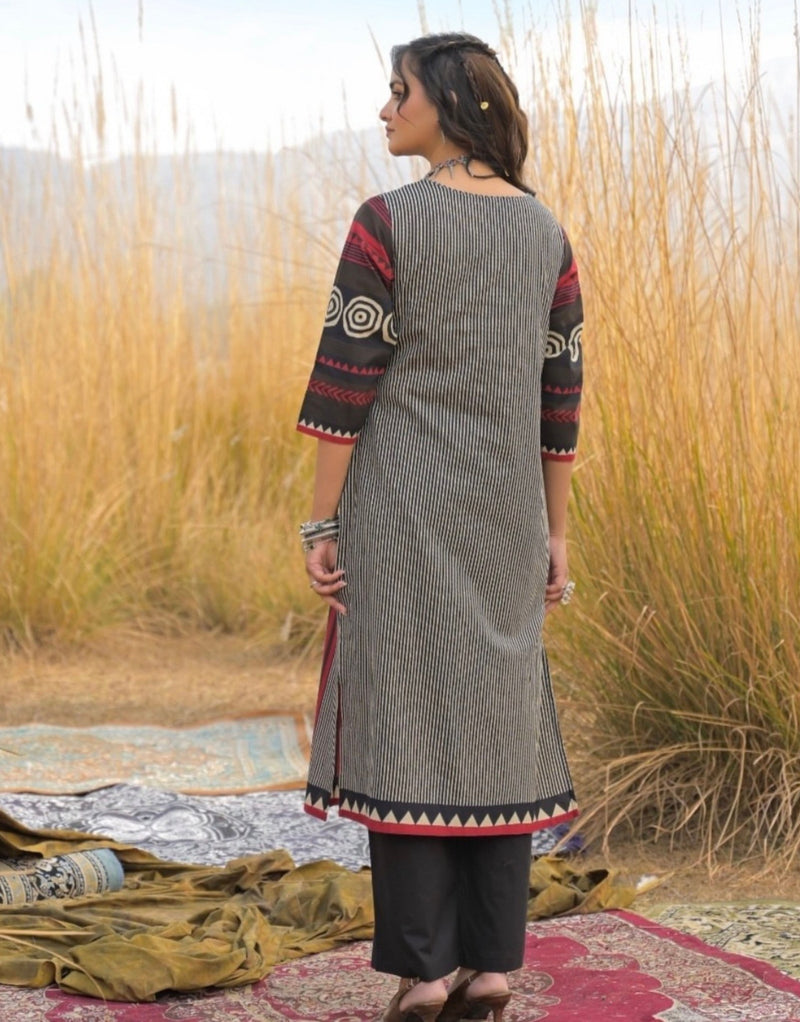 Nusrat maroon Kutch Blockprint Kurta Set