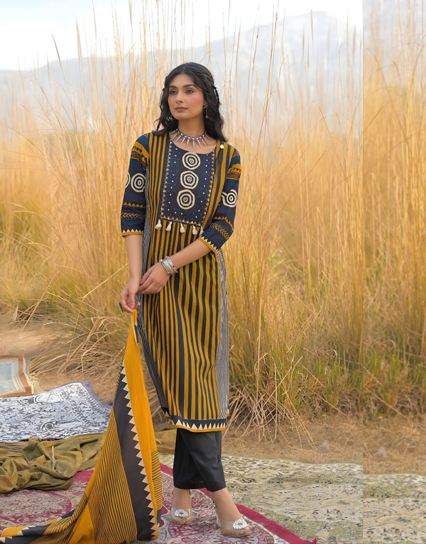 Nusrat Yellow Kutch Blockprint Kurta Set
