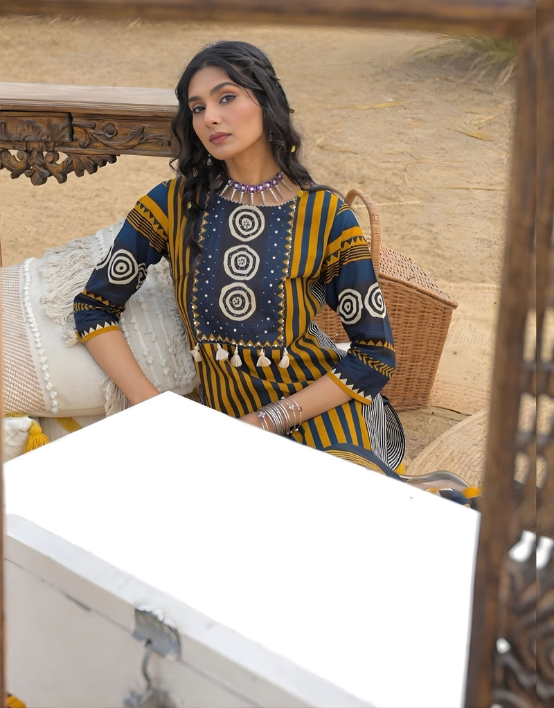 Nusrat Yellow Kutch Blockprint Kurta Set