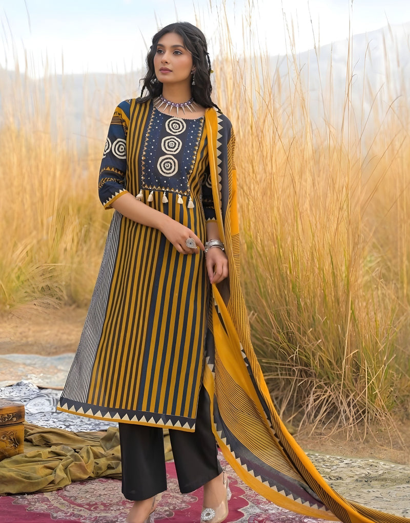 Nusrat Yellow Kutch Blockprint Kurta Set