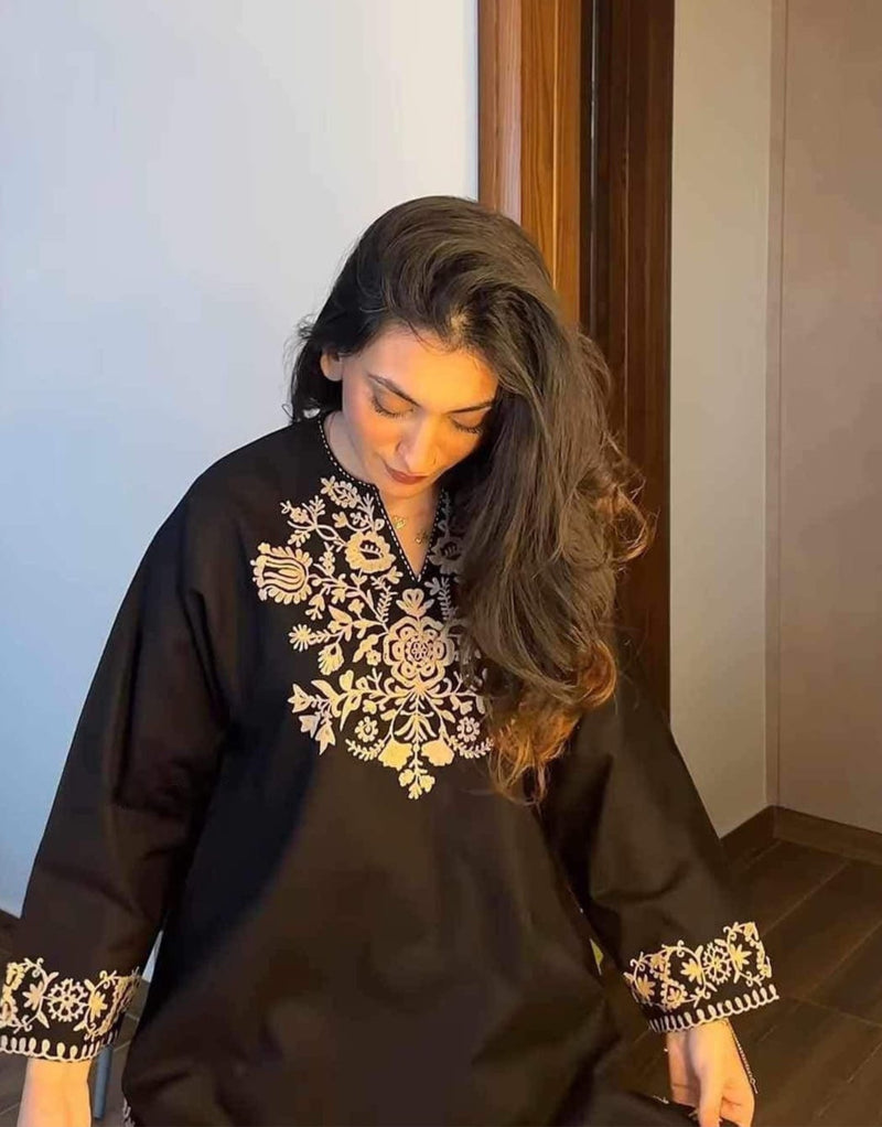 Raha Short Black Embroidered Kurta with pants
