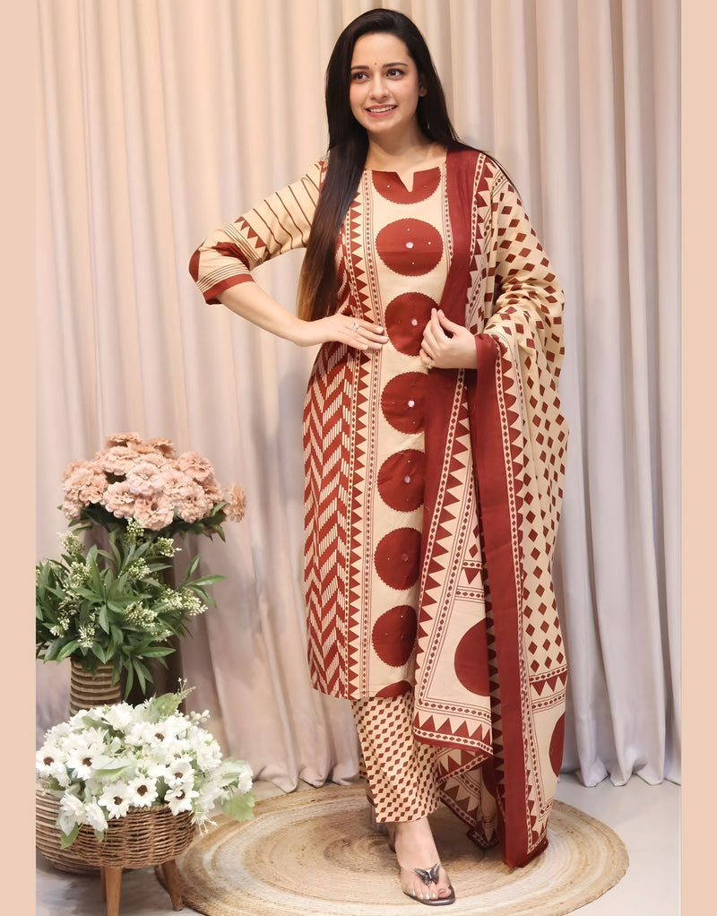 Vedika's Polka Maroon Kurta Set