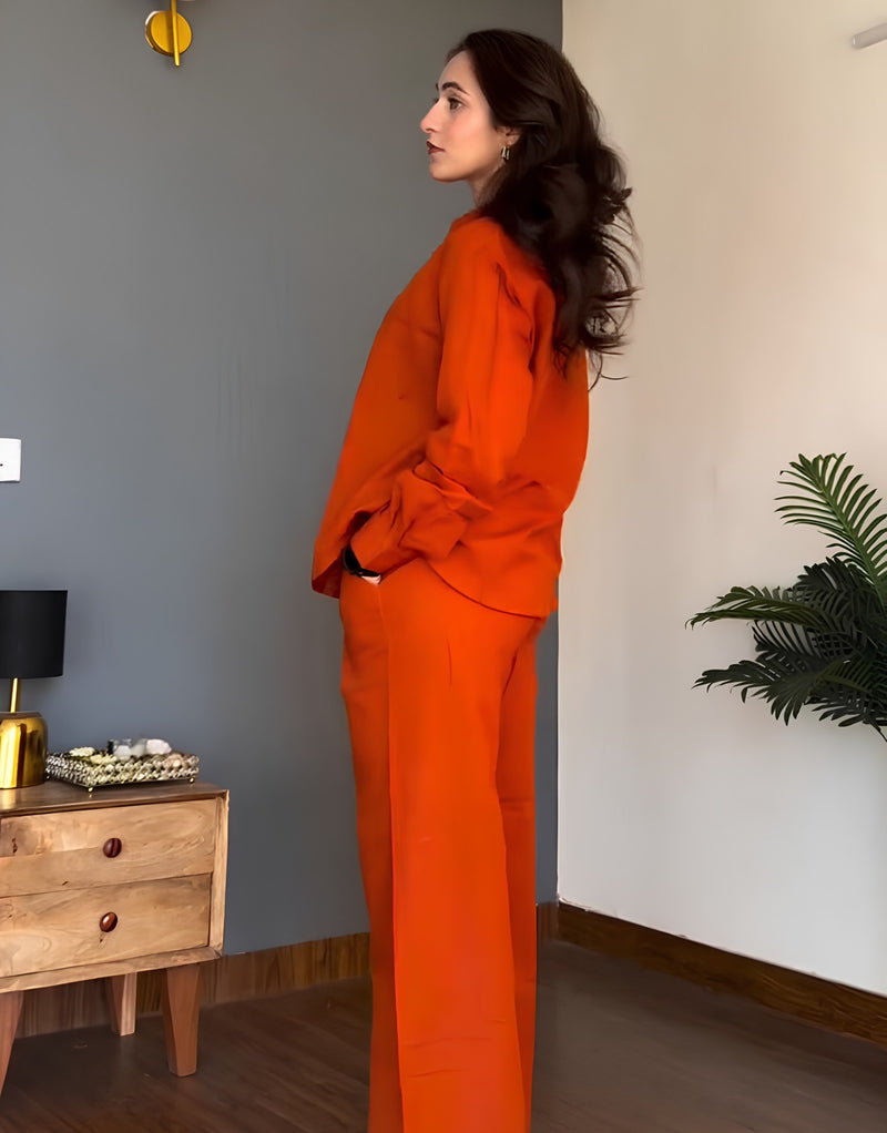 Veloura Ease Rust Orange Linen Co-Ord Set