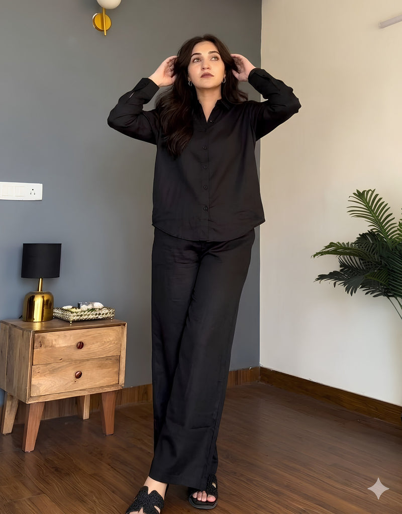 Veloura Ease Black Linen Co-Ord Set